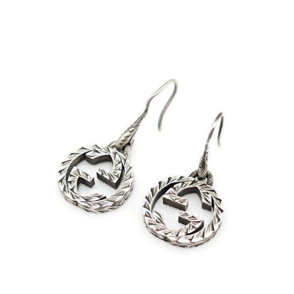 Authentic Gucci 925 Silver Interlocking GG Logo Dangle Earrings Women’s - Picture 5 of 9